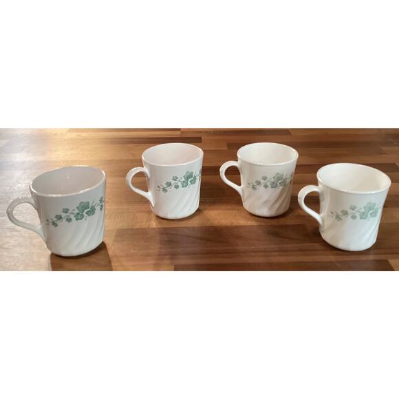 Vintage Corning Corelle Callaway Ivy Swirl Coffee Tea Cups Green Ivy Set of 4 - Picture 7 of 10